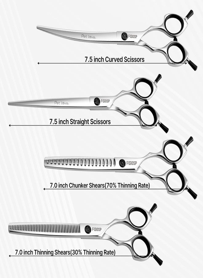 FOGOSP Dog Grooming Scissors Kit 7.5 in Professional Curved Thinning Straight Chunker Shears Grooming Big Dogs Poodle Pet Japan 440C Stainless Steel(7.5'',Kit) - Image 2